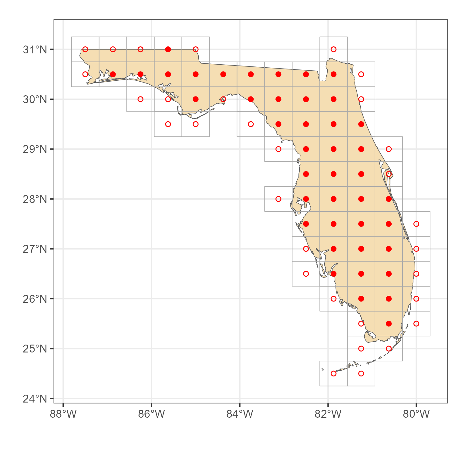 MERRA-2 locations for Florida