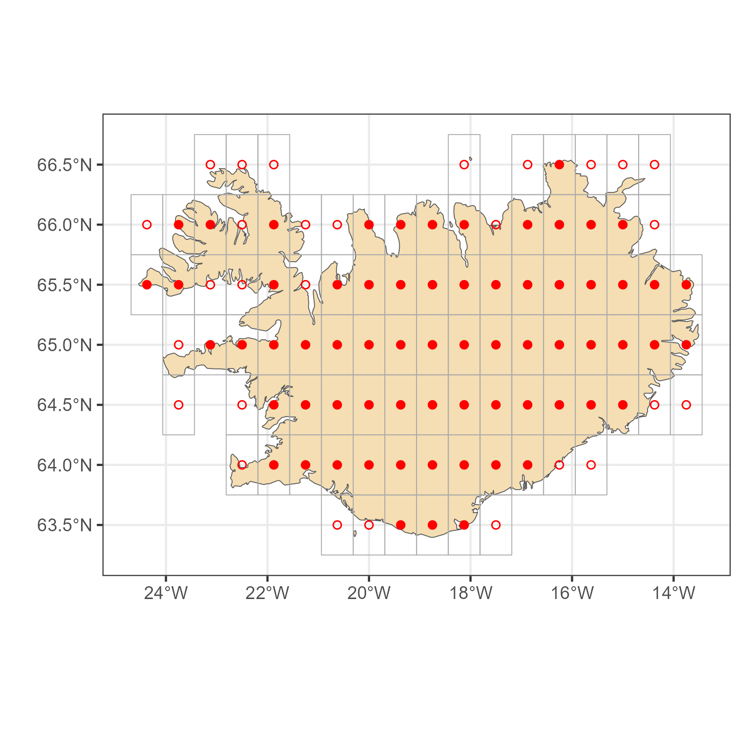 MERRA-2 locations for Iceland